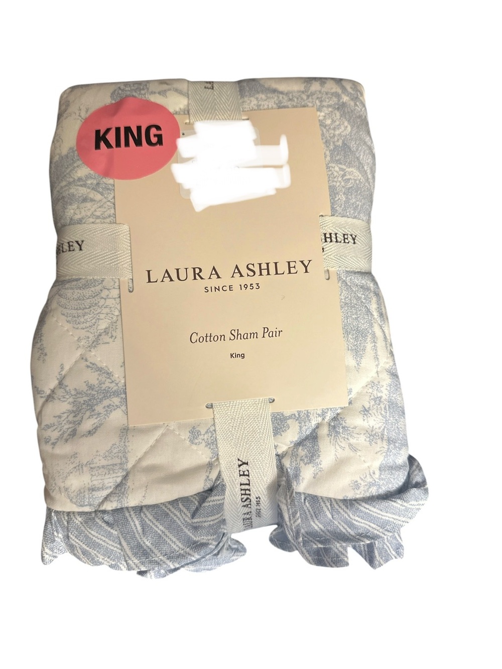 Laura Ashley Blue Quilted Cotton Braysmith Toile Pillow Shams KING Set 2 New